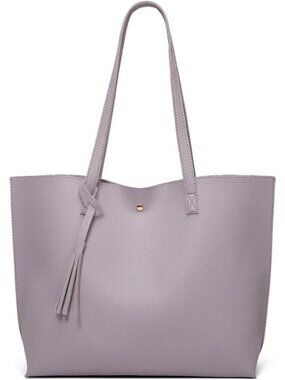 Women’s Gray Purple Soft Faux Leather Tote Bag Tassel Large Shoulder Purse